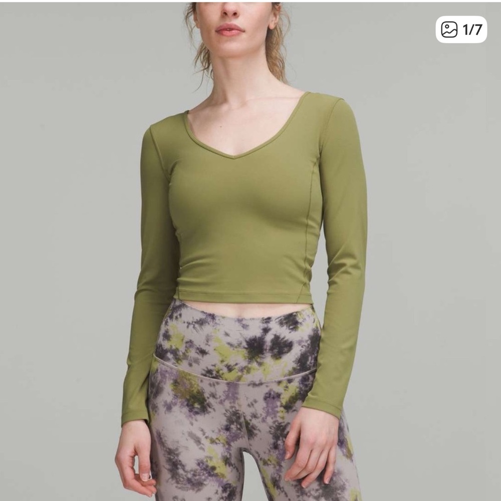 Lululemon Align Olive Green Long Sleeve Crop Top Womens Size 2 Athleisure Active